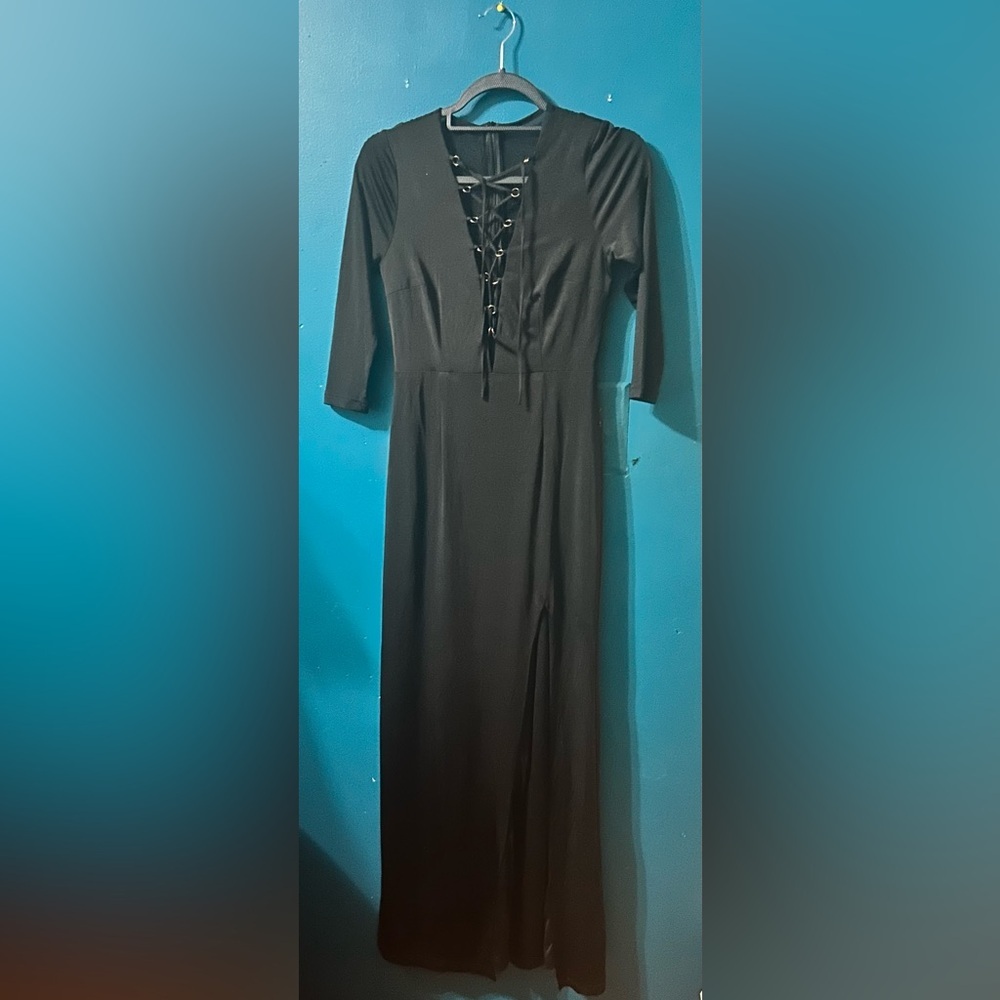 Black Sheath Maxi Dress with Plunge Neckline